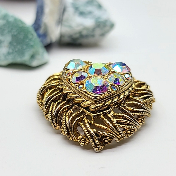 Exquisite! Vintage Accessocraft Circa 1950-60's Aurora Borealis Heart Brooch! - Picture 6 of 12